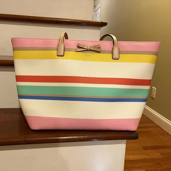 Kate Spade leather pastel stripe tote bag - Picture 1 of 10